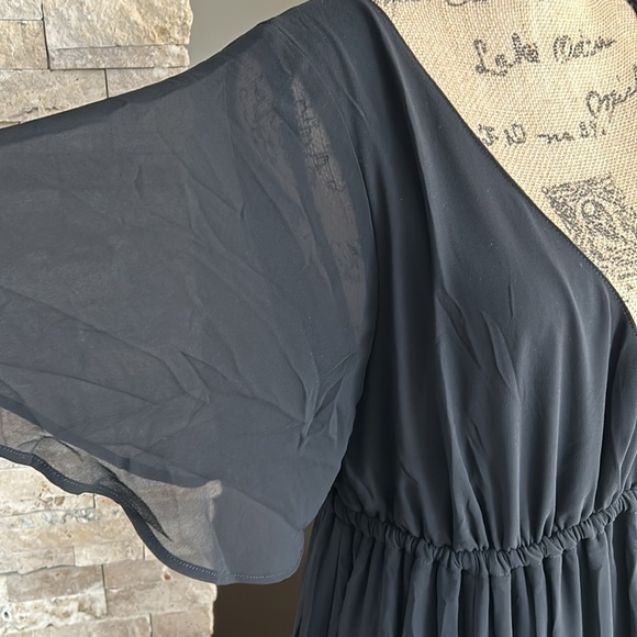 Show Me Your Mumu black chiffon bridesmaid dress full skirt flare short sleeve - Picture 4 of 16